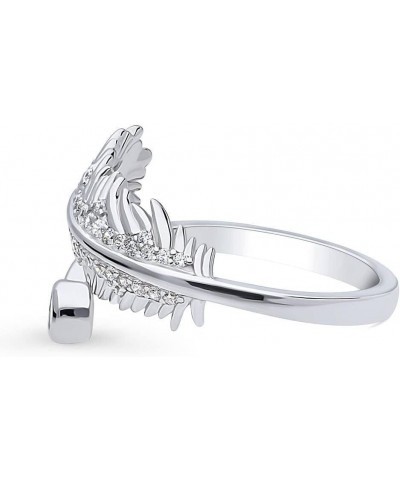 Sterling Silver Feather Cubic Zirconia CZ Bypass Fashion Ring for Women, Rhodium Plated Size 4-10 $22.78 Rings