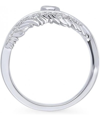 Sterling Silver Feather Cubic Zirconia CZ Bypass Fashion Ring for Women, Rhodium Plated Size 4-10 $22.78 Rings