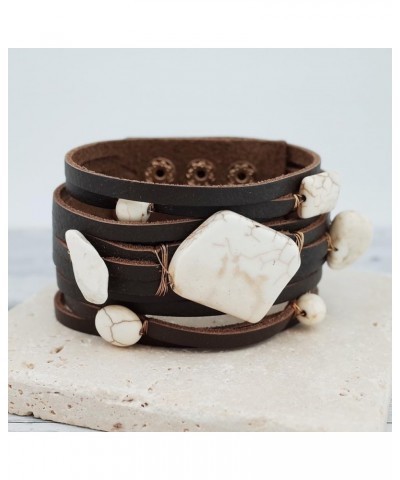 Semi Precious Stone Turquoise Leather Bracelet Button Closure White $11.27 Bracelets