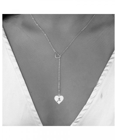 Heart Shaped Y Necklace with 26 Initial Alphabet Letters for Women, 18 + 2 inches L Stainless Steel $9.53 Necklaces