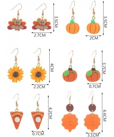 Thanksgiving Fall Earrings Creative Sweet Clay Style Pumpkin Pie Candy Dangle Earrings Turkey Maple Leaf Polymer Clay Earring...