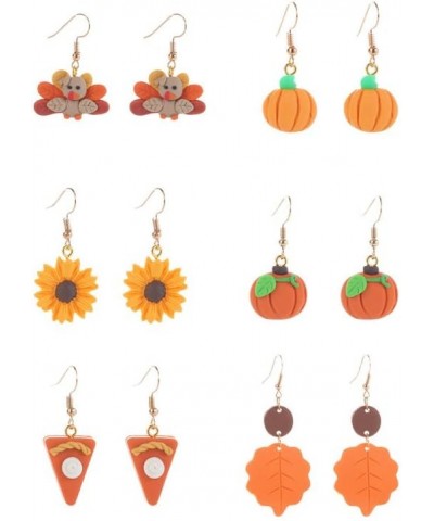 Thanksgiving Fall Earrings Creative Sweet Clay Style Pumpkin Pie Candy Dangle Earrings Turkey Maple Leaf Polymer Clay Earring...