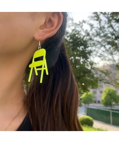 Folding Chair Earrings Funny Cute Acrylic Chair Drop Dangle Earrings Colorful Resin Chair Shape Earrings for Women Girls Hall...