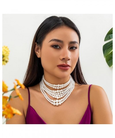 Dainty Round Imitation Pearl Choker Necklace - Delicate Wedding Jewelry for Women - Elegant Bridesmaid Gift C $7.40 Jewelry Sets