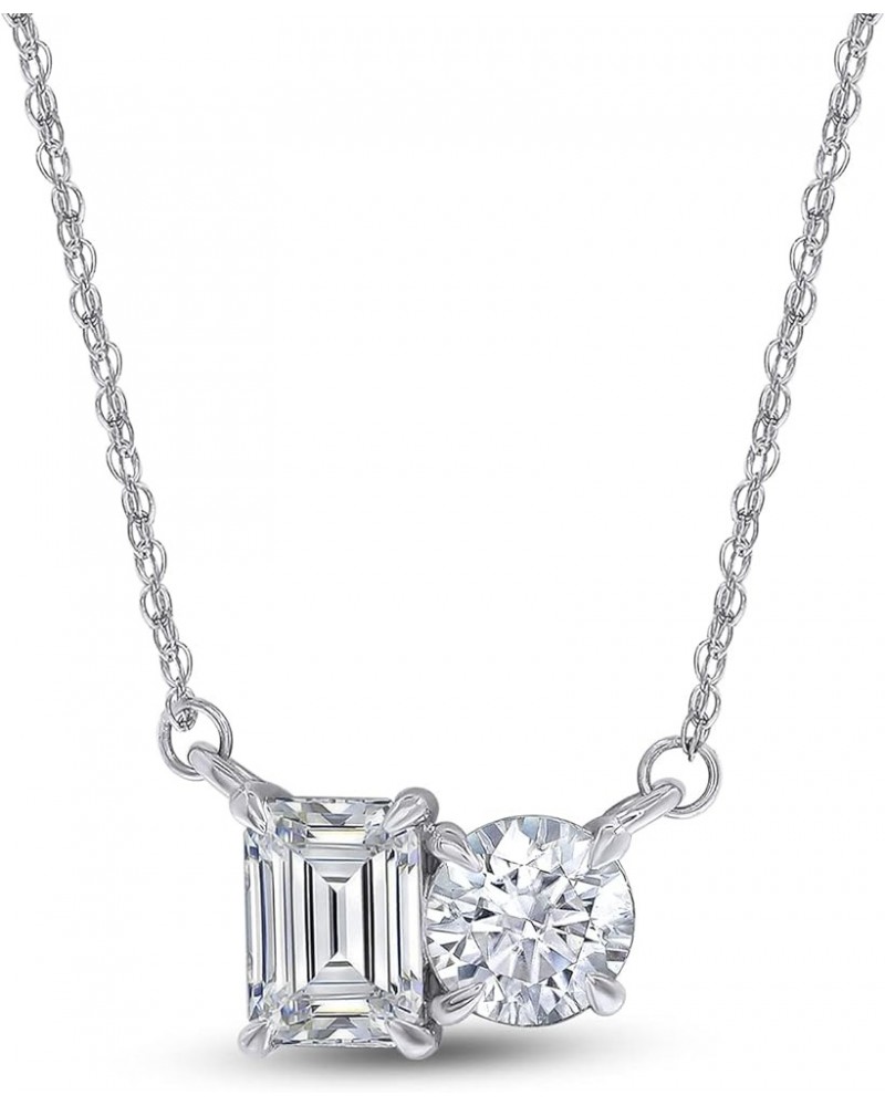 1 3/4CT 6MM Round Shape & 7X5MM Emerald Cut Lab Created Moissanite Diamond Toi Et Moi 2 Stone Pendant Necklace For Women In 1...