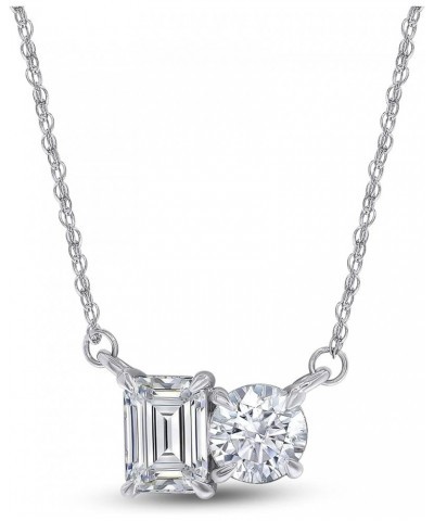 1 3/4CT 6MM Round Shape & 7X5MM Emerald Cut Lab Created Moissanite Diamond Toi Et Moi 2 Stone Pendant Necklace For Women In 1...