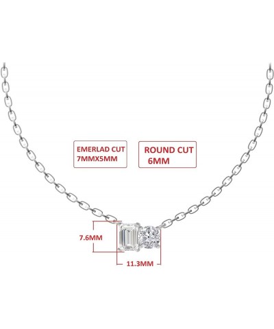 1 3/4CT 6MM Round Shape & 7X5MM Emerald Cut Lab Created Moissanite Diamond Toi Et Moi 2 Stone Pendant Necklace For Women In 1...