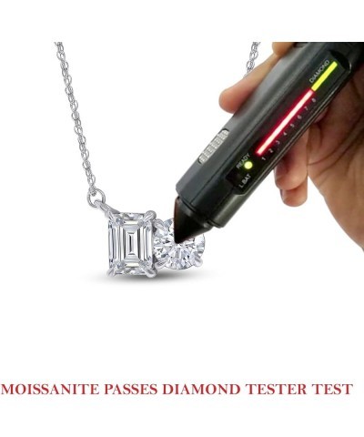 1 3/4CT 6MM Round Shape & 7X5MM Emerald Cut Lab Created Moissanite Diamond Toi Et Moi 2 Stone Pendant Necklace For Women In 1...