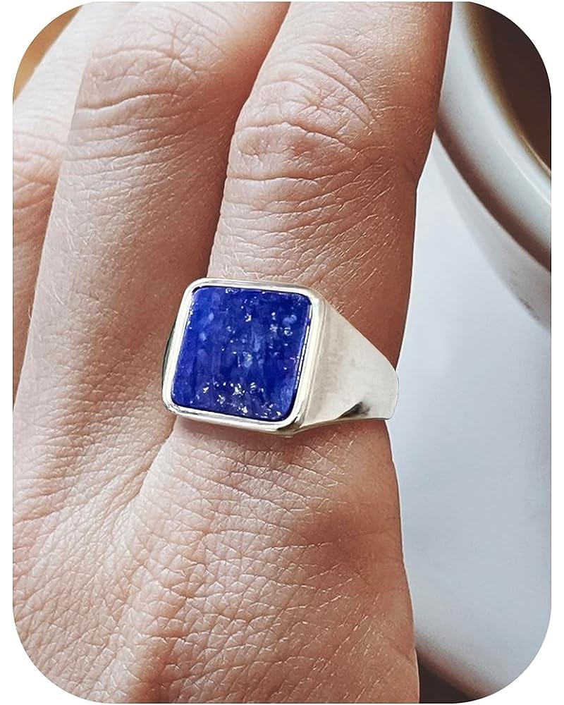 Lapis Lazuli Ring, Lapis Lazuli Ring for Women, Natural Blue Gemstone Gold Plated Brass Set Adjustable Ring Jewelry for Girls...