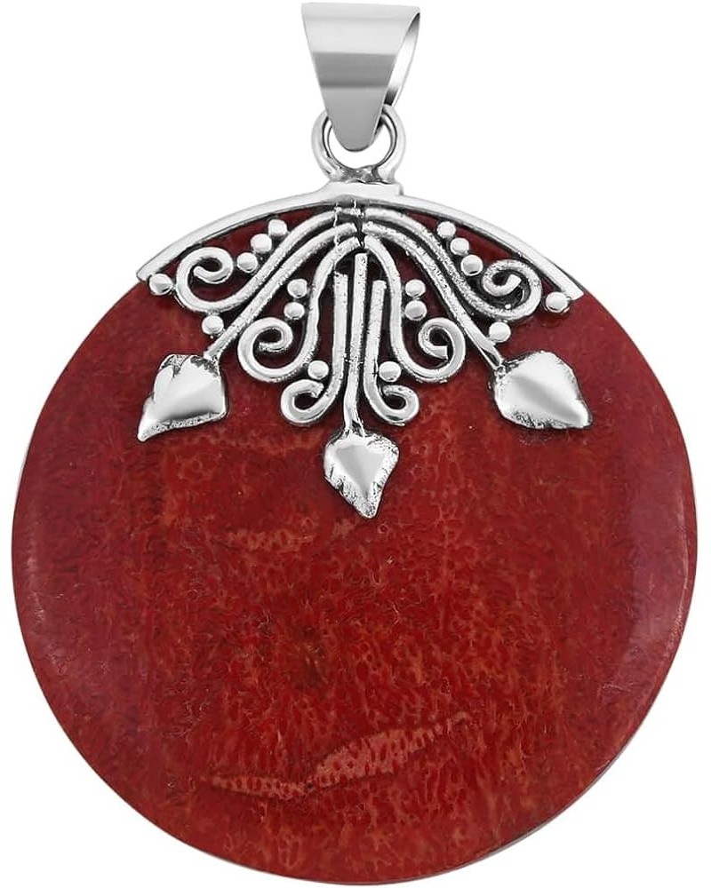 Shop LC Red Coral Pendant in 925 Sterling Silver - Handmade Bali Coral Pendant for Necklaces - Natural Coral Gemstone Pendant...