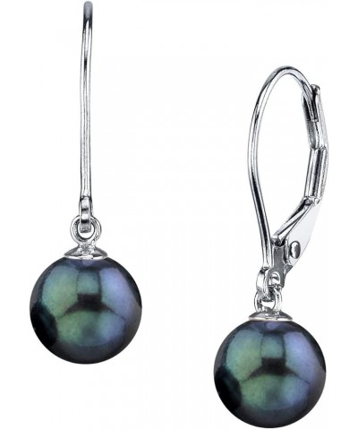 Black Akoya Cultured Pearl Earrings for Women with 14K Gold Leverbacks in AAA Quality - White Gold 7.5-8.0mm $95.94 Earrings