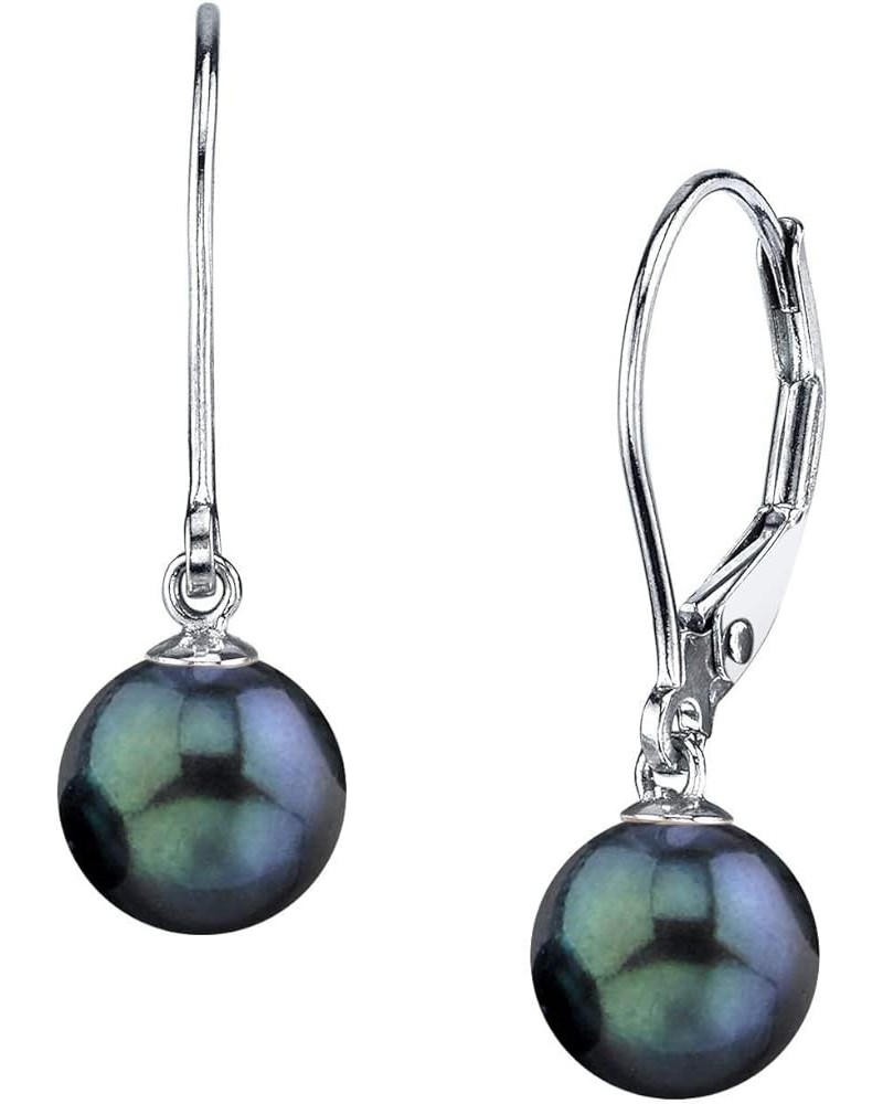 Black Akoya Cultured Pearl Earrings for Women with 14K Gold Leverbacks in AAA Quality - White Gold 7.5-8.0mm $95.94 Earrings