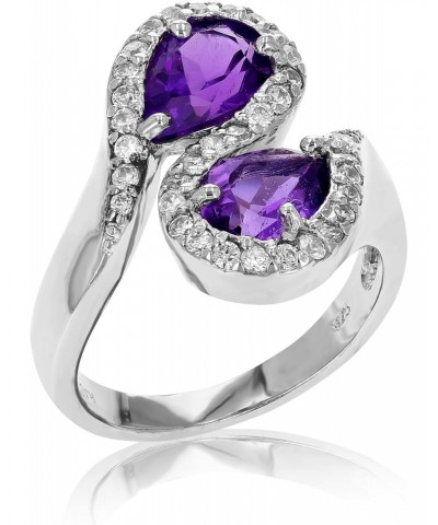 2.20 cttw Purple Amethyst Ring in .925 Sterling Silver with Rhodium Pear Shape $44.19 Rings