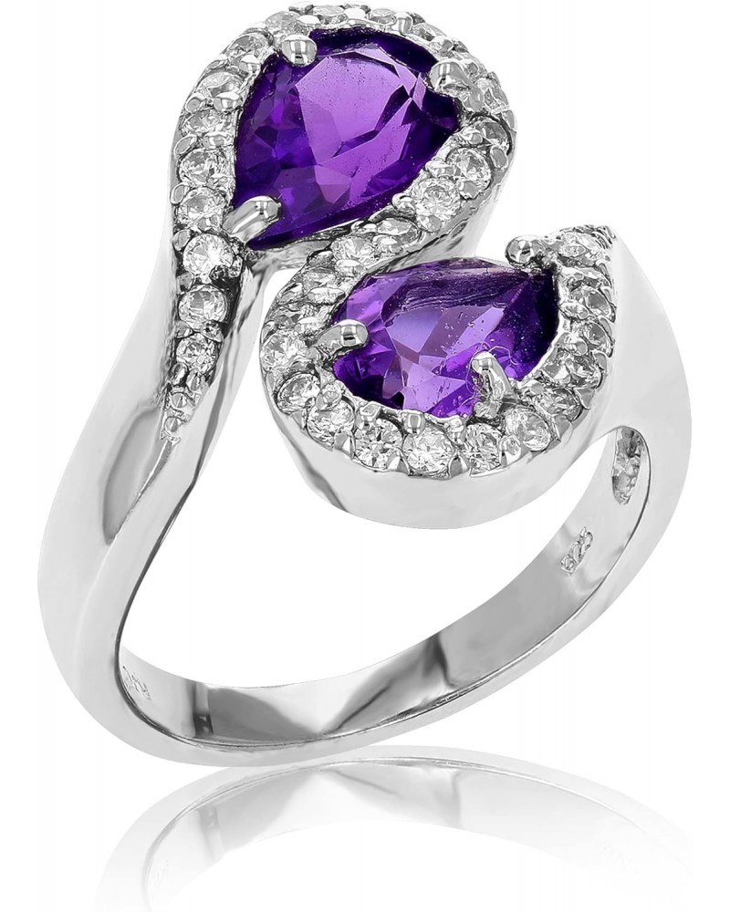 2.20 cttw Purple Amethyst Ring in .925 Sterling Silver with Rhodium Pear Shape $44.19 Rings