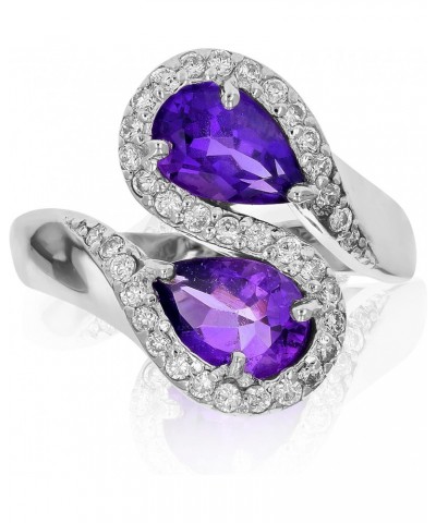 2.20 cttw Purple Amethyst Ring in .925 Sterling Silver with Rhodium Pear Shape $44.19 Rings