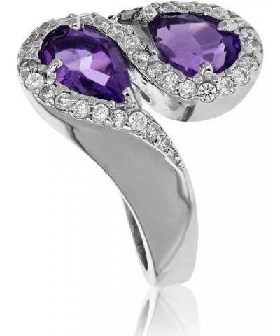 2.20 cttw Purple Amethyst Ring in .925 Sterling Silver with Rhodium Pear Shape $44.19 Rings