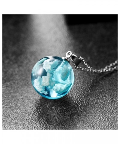 Gift Necklace Resin White Ladies Cloud Blue Jewelry Nature Transparent Sky Necklaces & Pendants Small Pendant Necklace White-...