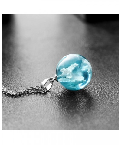 Gift Necklace Resin White Ladies Cloud Blue Jewelry Nature Transparent Sky Necklaces & Pendants Small Pendant Necklace White-...