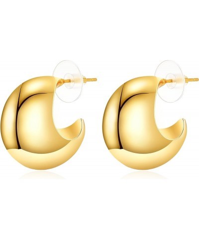 Gold Silver Chunky C Shape Hoops Earrings for Women Thick Crescent Half Round Ball Hollow Open Hypoallergenic Trendy Earrings...