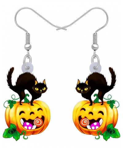 Acrylic Halloween Pumpkin Black Cat Earrings Drop Dangle Jewelry for Women Girls Black Cat M $6.95 Earrings