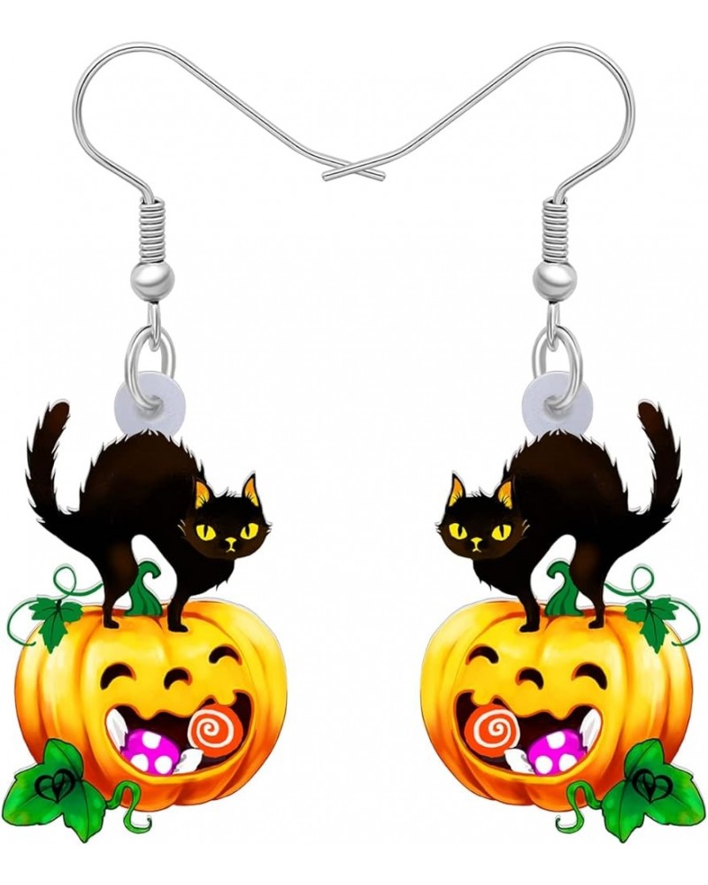 Acrylic Halloween Pumpkin Black Cat Earrings Drop Dangle Jewelry for Women Girls Black Cat M $6.95 Earrings