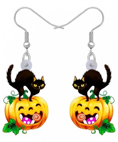 Acrylic Halloween Pumpkin Black Cat Earrings Drop Dangle Jewelry for Women Girls Black Cat M $6.95 Earrings