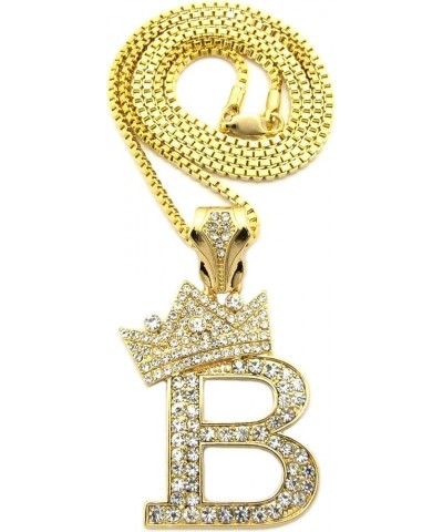 Rhinestone Studded Crown Initial Alphabet Letter Pendant Necklace 24" Box Chain Necklaces in Gold Tone or Silver Tone Gold - ...