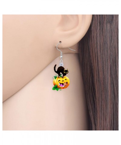 Acrylic Halloween Pumpkin Black Cat Earrings Drop Dangle Jewelry for Women Girls Black Cat M $6.95 Earrings