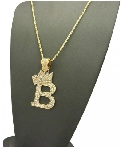 Rhinestone Studded Crown Initial Alphabet Letter Pendant Necklace 24" Box Chain Necklaces in Gold Tone or Silver Tone Gold - ...