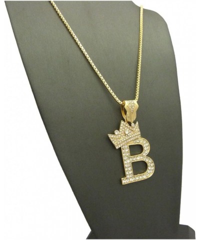 Rhinestone Studded Crown Initial Alphabet Letter Pendant Necklace 24" Box Chain Necklaces in Gold Tone or Silver Tone Gold - ...