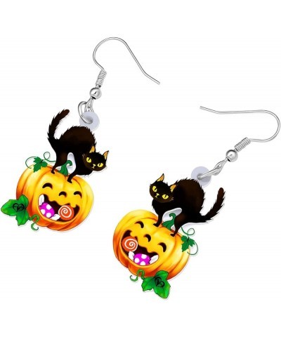 Acrylic Halloween Pumpkin Black Cat Earrings Drop Dangle Jewelry for Women Girls Black Cat M $6.95 Earrings