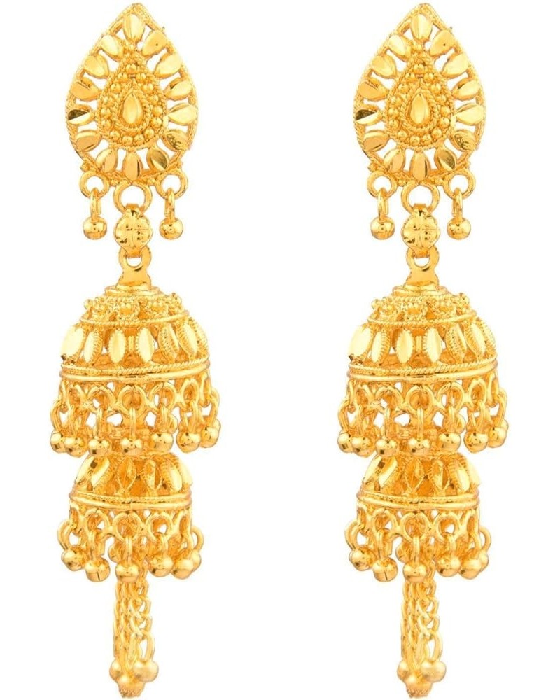 Indian Jewelry Traditional Gold Tone Crystal Jhumka Jhumki Dangle Earrings Set for Women Gold (Style 6) $12.93 Earrings