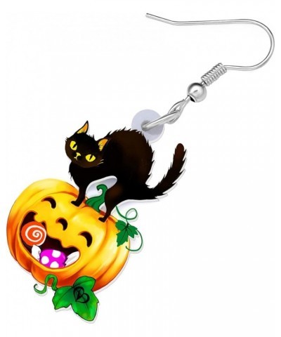 Acrylic Halloween Pumpkin Black Cat Earrings Drop Dangle Jewelry for Women Girls Black Cat M $6.95 Earrings