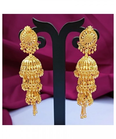 Indian Jewelry Traditional Gold Tone Crystal Jhumka Jhumki Dangle Earrings Set for Women Gold (Style 6) $12.93 Earrings