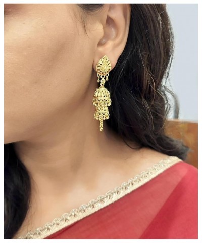 Indian Jewelry Traditional Gold Tone Crystal Jhumka Jhumki Dangle Earrings Set for Women Gold (Style 6) $12.93 Earrings