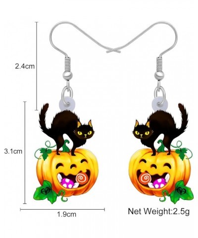 Acrylic Halloween Pumpkin Black Cat Earrings Drop Dangle Jewelry for Women Girls Black Cat M $6.95 Earrings