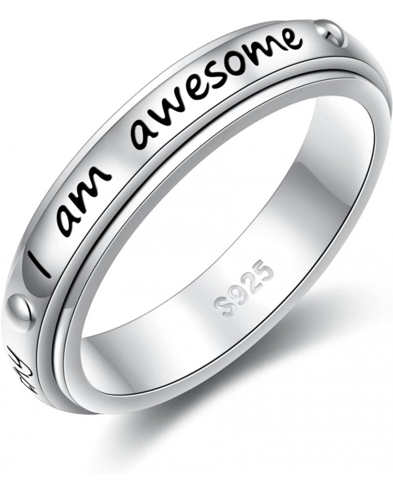 Sterling Silver S925 Thumb Band Ring Jewelry Gifts for Women Trendy Fashion Anxiety Spinner Ring-I am awesome $7.79 Rings