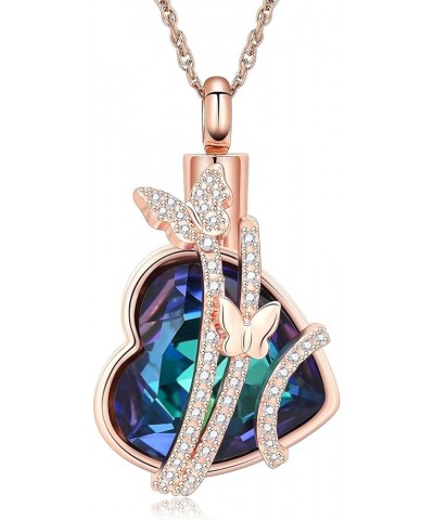 Butterfly Heart Urn Necklaces Cremation Jewelry for Ashes for Women Men Memorial Human Ashes Pendant Rose Gold-Blue $11.21 Ot...