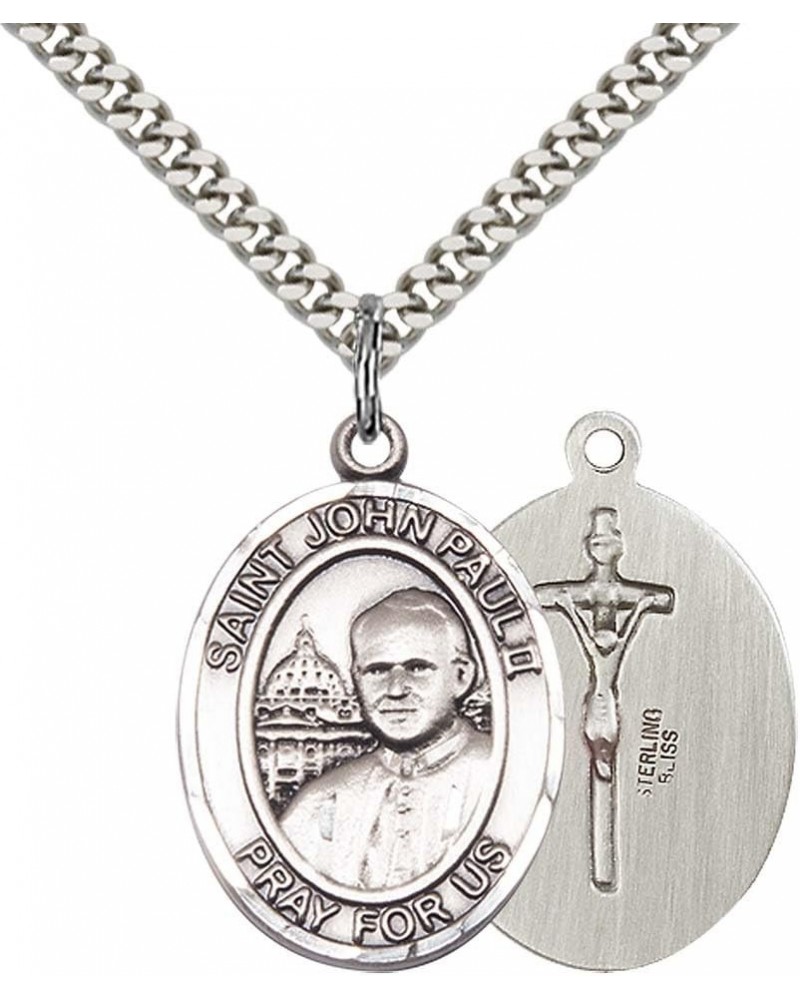 Sterling Silver St. John Paul II Pendant with 24" Stainless Steel Heavy Curb Chain. $38.07 Necklaces