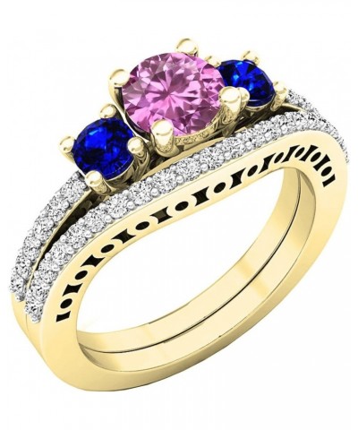 14K 5.5 MM Round Gemstone And Diamond Ladies Engagement Ring Set, Yellow Gold Pink Sapphire $303.69 Sets