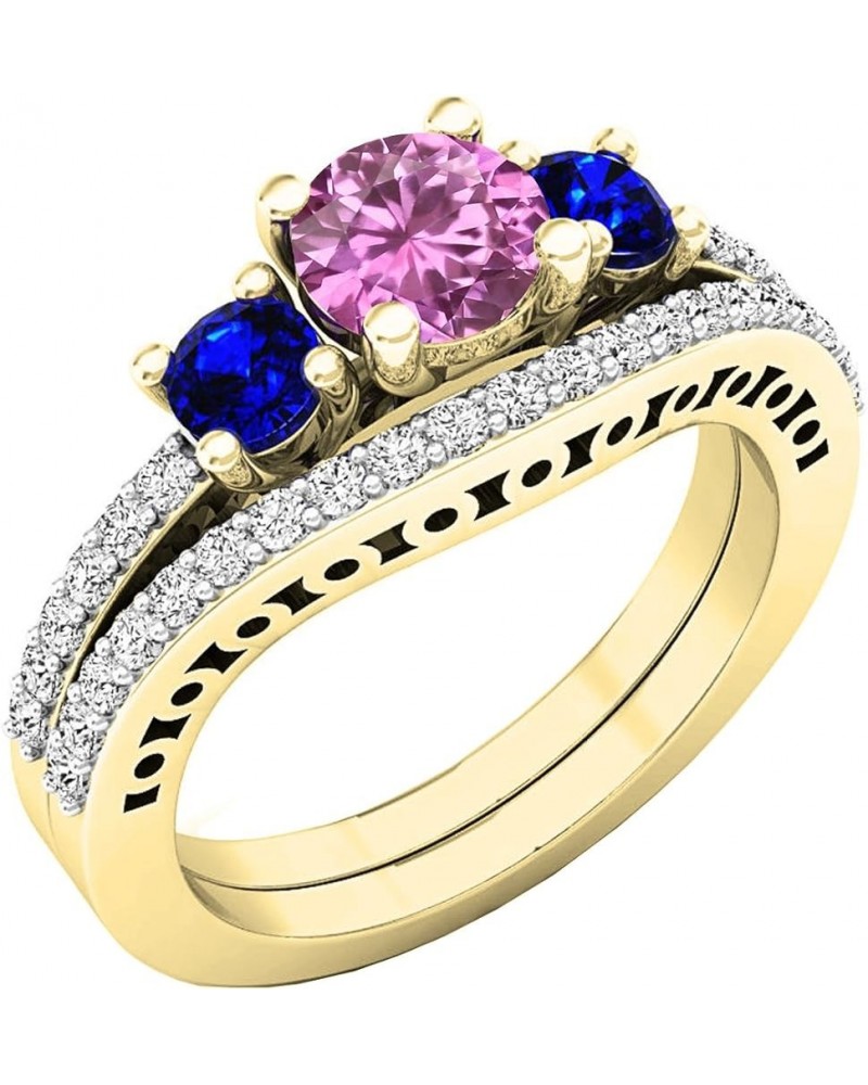 14K 5.5 MM Round Gemstone And Diamond Ladies Engagement Ring Set, Yellow Gold Pink Sapphire $303.69 Sets