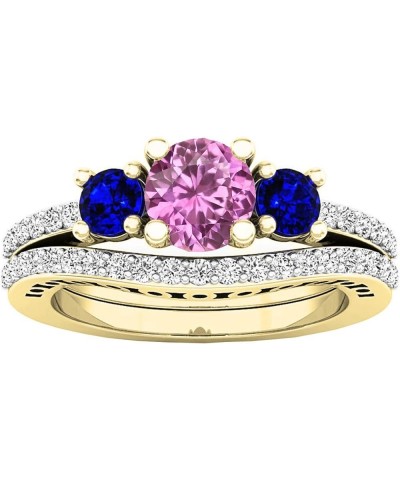 14K 5.5 MM Round Gemstone And Diamond Ladies Engagement Ring Set, Yellow Gold Pink Sapphire $303.69 Sets