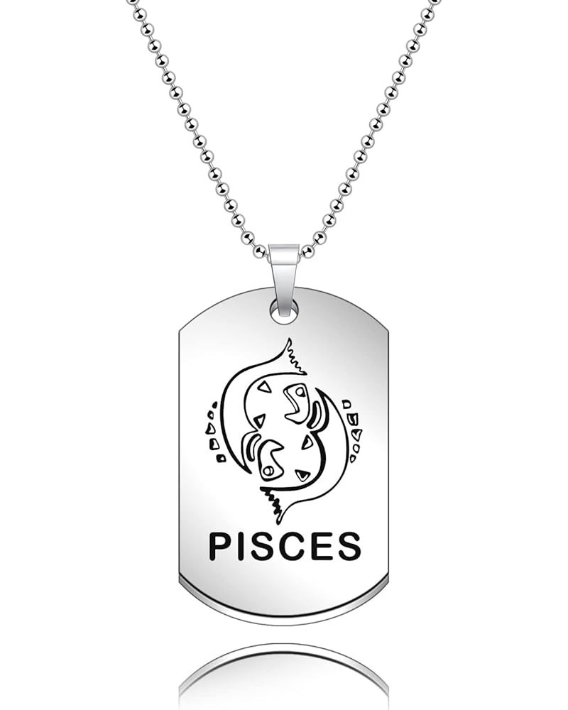 12 Constellations Dog Tag Pendant Necklace for Men Women Astrology Jewelry Zodiac Charm with Chain PISCES NS $10.38 Necklaces