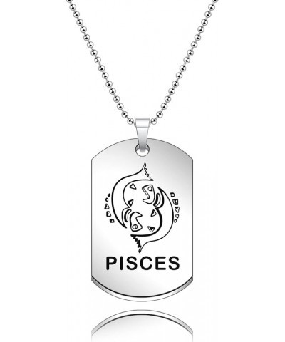 12 Constellations Dog Tag Pendant Necklace for Men Women Astrology Jewelry Zodiac Charm with Chain PISCES NS $10.38 Necklaces