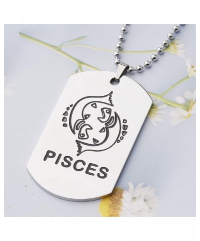 12 Constellations Dog Tag Pendant Necklace for Men Women Astrology Jewelry Zodiac Charm with Chain PISCES NS $10.38 Necklaces