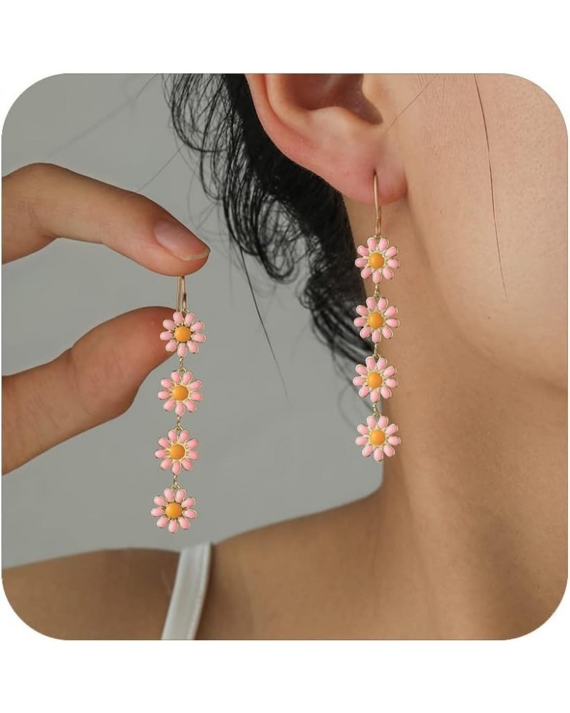 Flower Earrings for Women Dangling, White Flower Stud Earrings Cherry Blossoms Sakura Daisy Floral Teardrop Lily Fairy Leaf P...