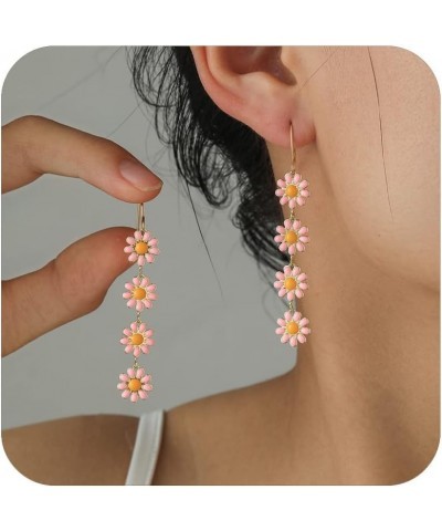 Flower Earrings for Women Dangling, White Flower Stud Earrings Cherry Blossoms Sakura Daisy Floral Teardrop Lily Fairy Leaf P...