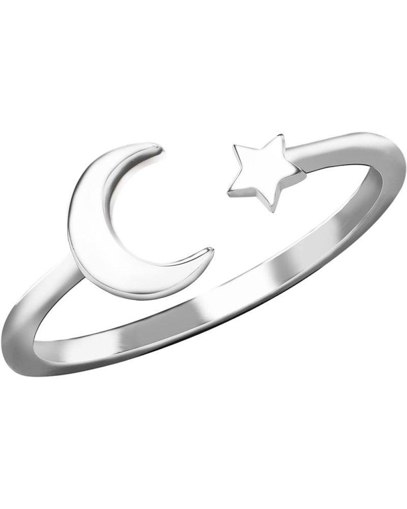 925 Sterling Silver Crescent Moon and Star Galaxy Outer Space Night Sky Wedding Ring Engagement Eternity Band, Nickel Free Hy...