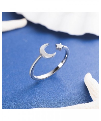 925 Sterling Silver Crescent Moon and Star Galaxy Outer Space Night Sky Wedding Ring Engagement Eternity Band, Nickel Free Hy...