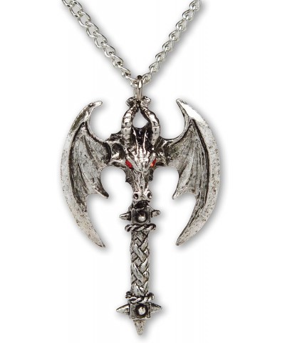 Gothic Dragon Head Battle Axe Medieval Renaissance Red Crystal Eyes Pendant Necklace $9.71 Necklaces